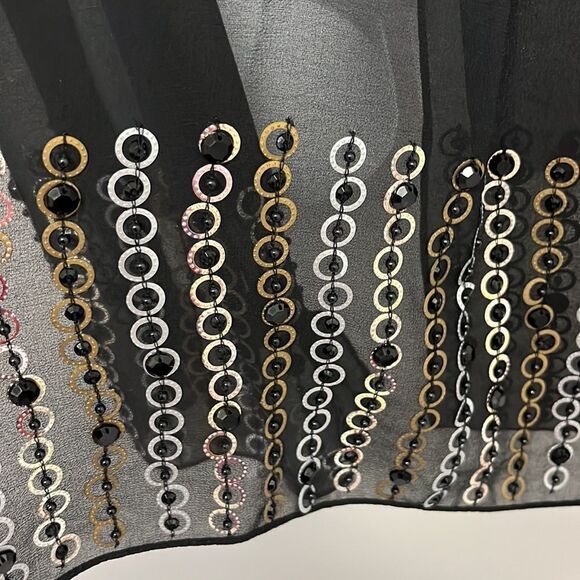 Steve Madden Sheer Black Scarf with Mixed Metal and Black Beads/Gem Accents-OS - Picture 5 of 11